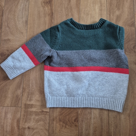 Carter’s Boy's Green, Grey & Red Stripe Knit Sweater – Size 6 Months - Picture 2 of 3